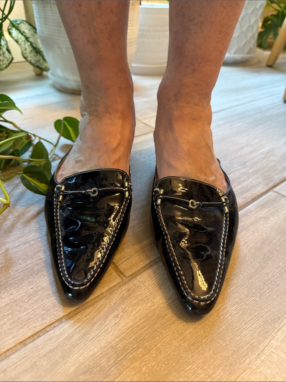 Cole Haan Patent Leather Pointed Toe Slip-On Kitten Heel